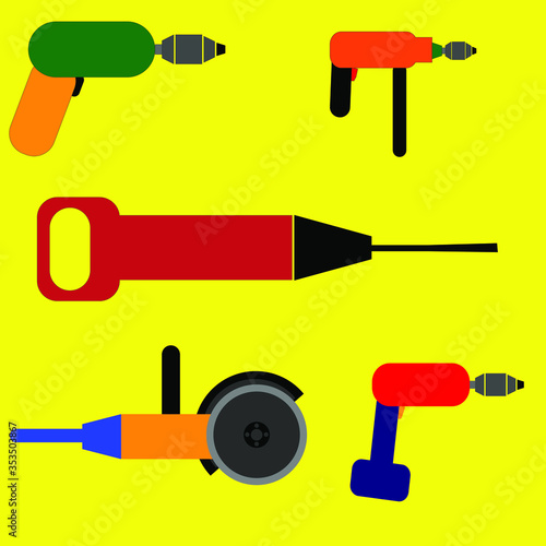 power tools drill screwdriver hammer drill angle grinder,icons, signs, signage