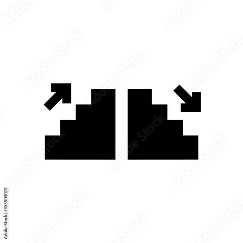Stairs up and stairs down symbol set. Stairs icon upward, downward, isolated vector illustration set.