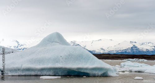 Fjallsarlon glacier lagoon and Vatnajokul glacier in Iceland.