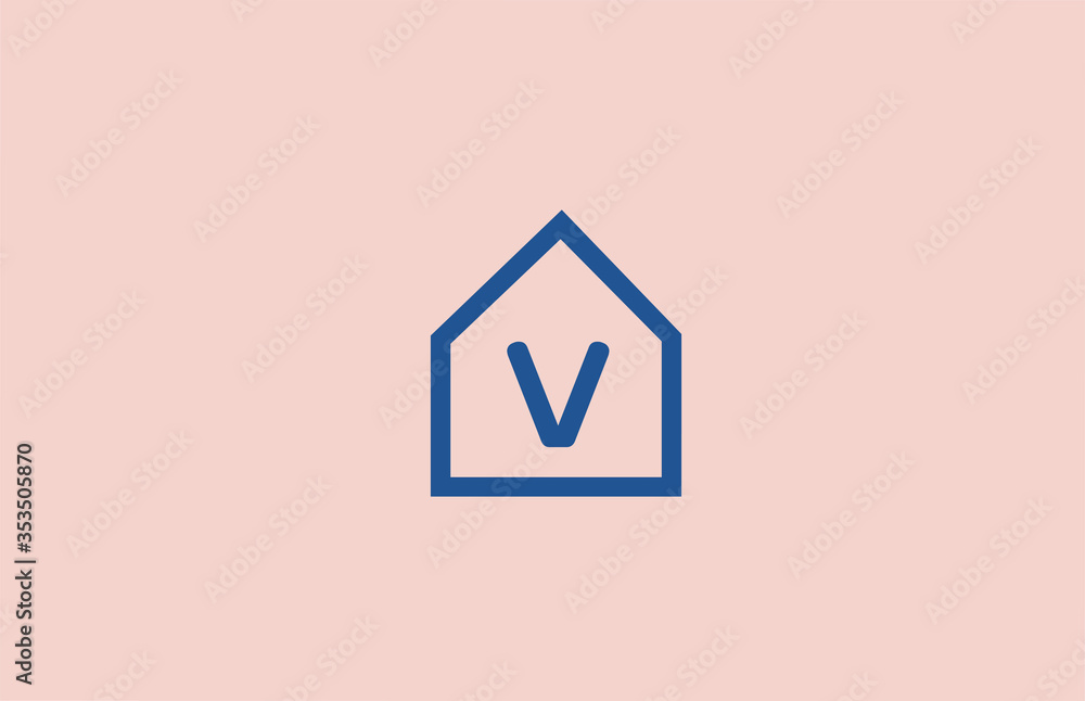 blue pink V alphabet letter logo icon for company and business with house design blue pink V alphabet letter logo icon for company and business with house design