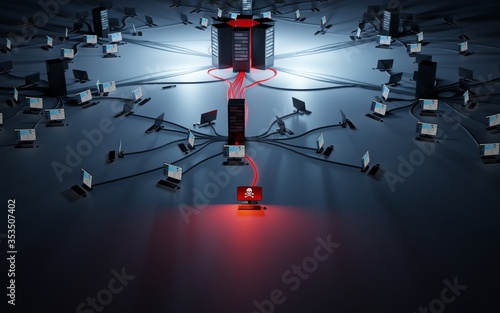 Wallpaper Mural Cybercrime, infiltration and data theft. Network security breach. Compromised computer connected to a network. Digital 3D render concept. Torontodigital.ca