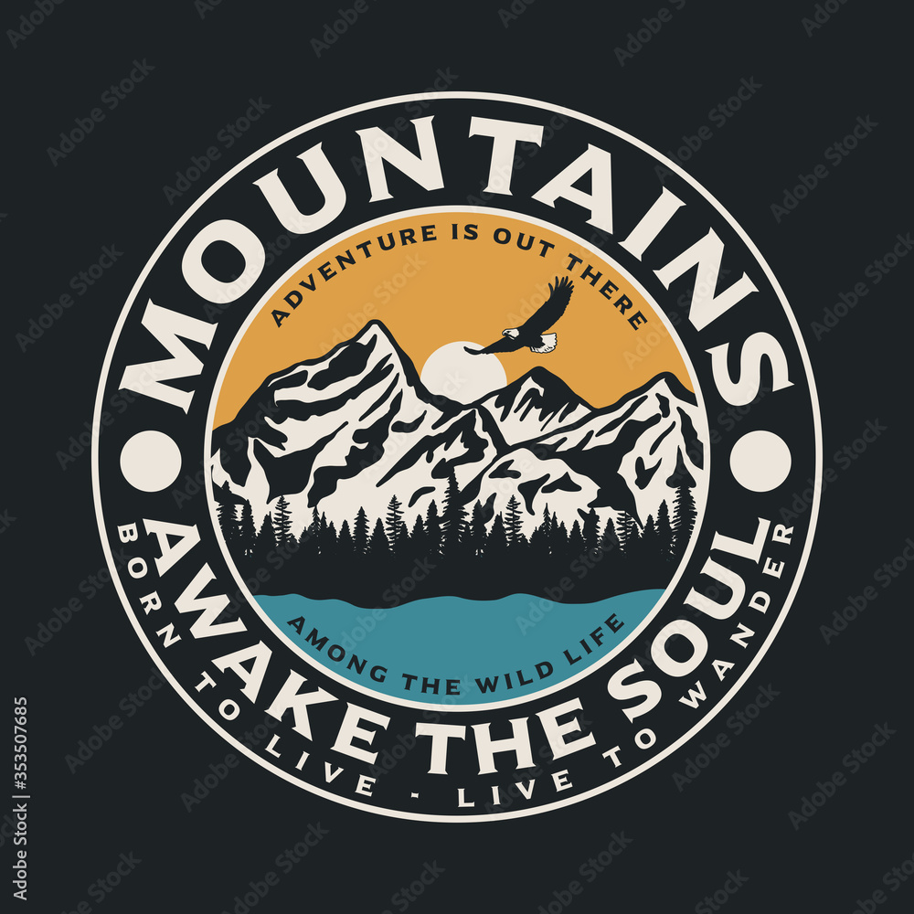 Outdoor Theme Mountain and Lake View Illustration with Wild Life
