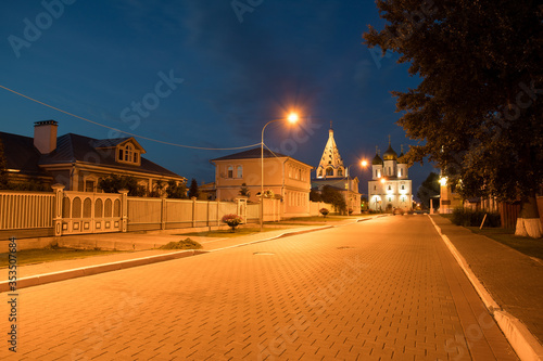 Street To Cathedral Square With Bell Tower And Assumption Cathedral At Blue Hour In Kolomna, Russia. © ElenaMasiutkina