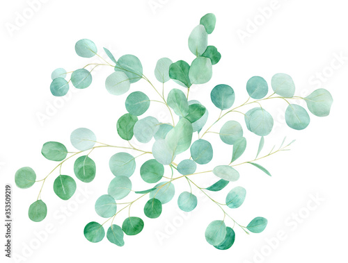 Watercolor green floral with eucalyptus. Hand painted pattern with branches eucalyptus. Perfect For Wedding Design