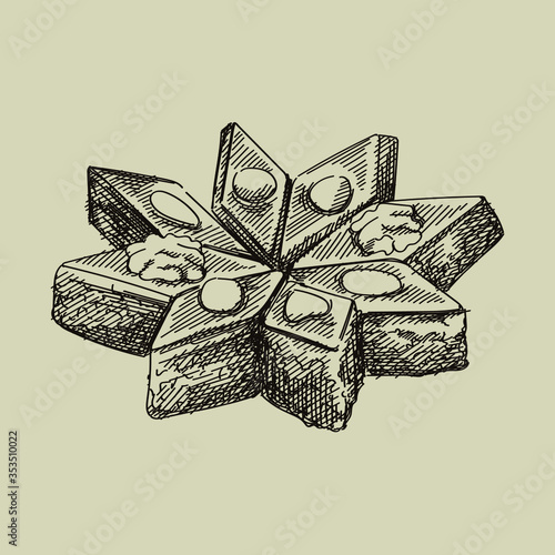 Sketch of Azerbaijan national pastry pakhlava	
