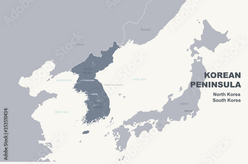 korea map. south and north korea. korean peninsula vector map.
