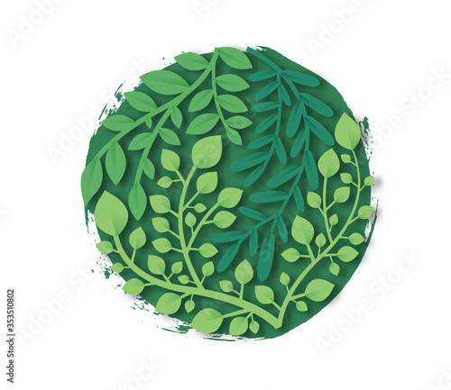 Green 3d papercut plant leaf circle isolated