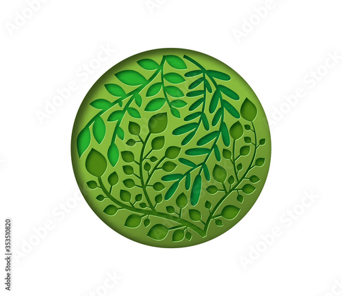 Green 3d papercut leaf circle concept