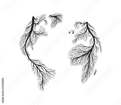 Isolated tree root world map earth shape concept