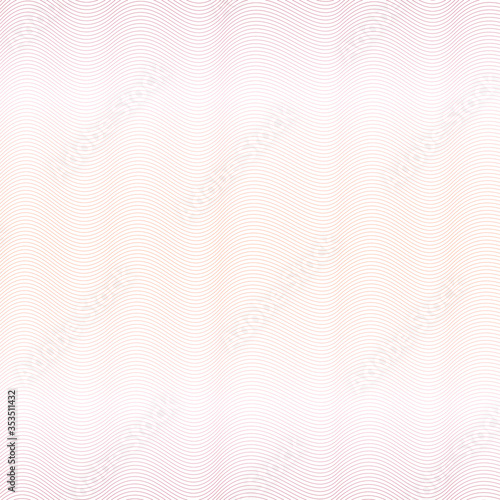Light orange, red zigzag lines. Squiggle thin curves, watermark design. Soft gradient. Vector abstract background. Simple guilloche pattern for money, banknote, coupon, certificate. EPS10 illustration