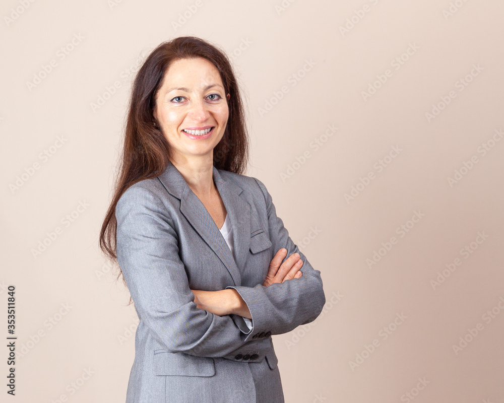 portrait of a beautiful woman or business woman lady in gray suit. portrait of a beautiful woman or business woman lady in gray suit.