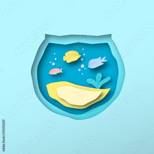 Papercut tropical fish pet fishbowl isolated