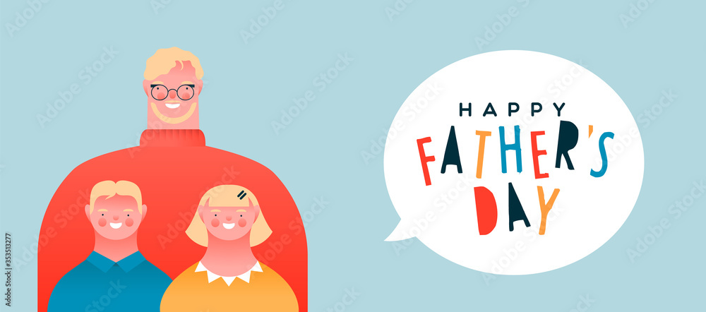Happy father's day banner of dad with children