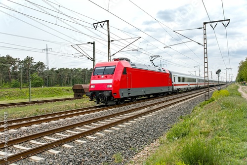 High-speed electric railway train . Modern high speed train © yaalan