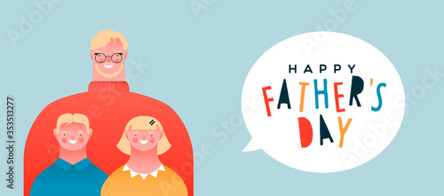 Happy father's day banner of dad with children