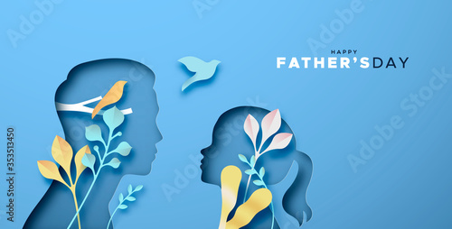 Happy father's day papercut card of dad with girl