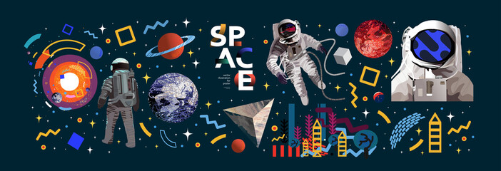 Acrylglasbilder Jugendzimmer Astronaut und Planeten Vektor Illustration  © Ardea-studio