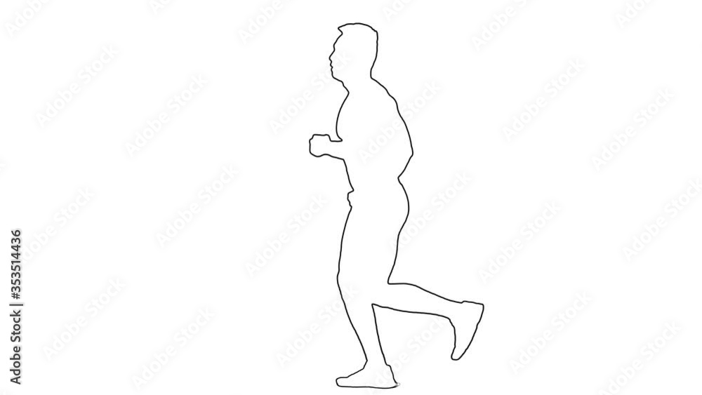 Outline sketch of silhouette man is running isolated on white background