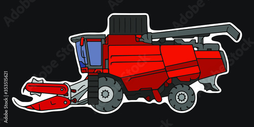 Combine harvester vector illustration. Side view, cartoon style.