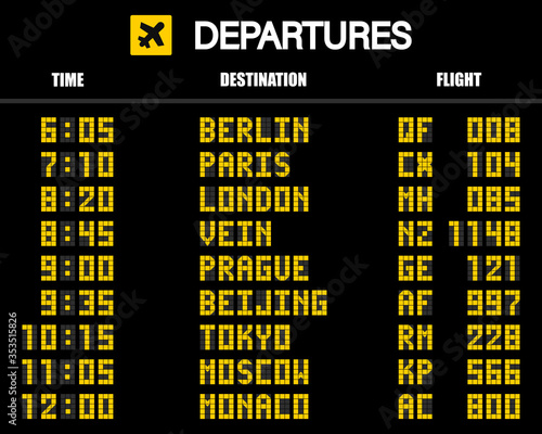 Airport scoreboard according to the mechanical schedule. Vector illustration