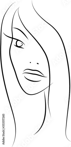 Beautiful simple line art doodle girl isolated on white background, can be used for cosmetics, spa, makeup, skincare advertising.