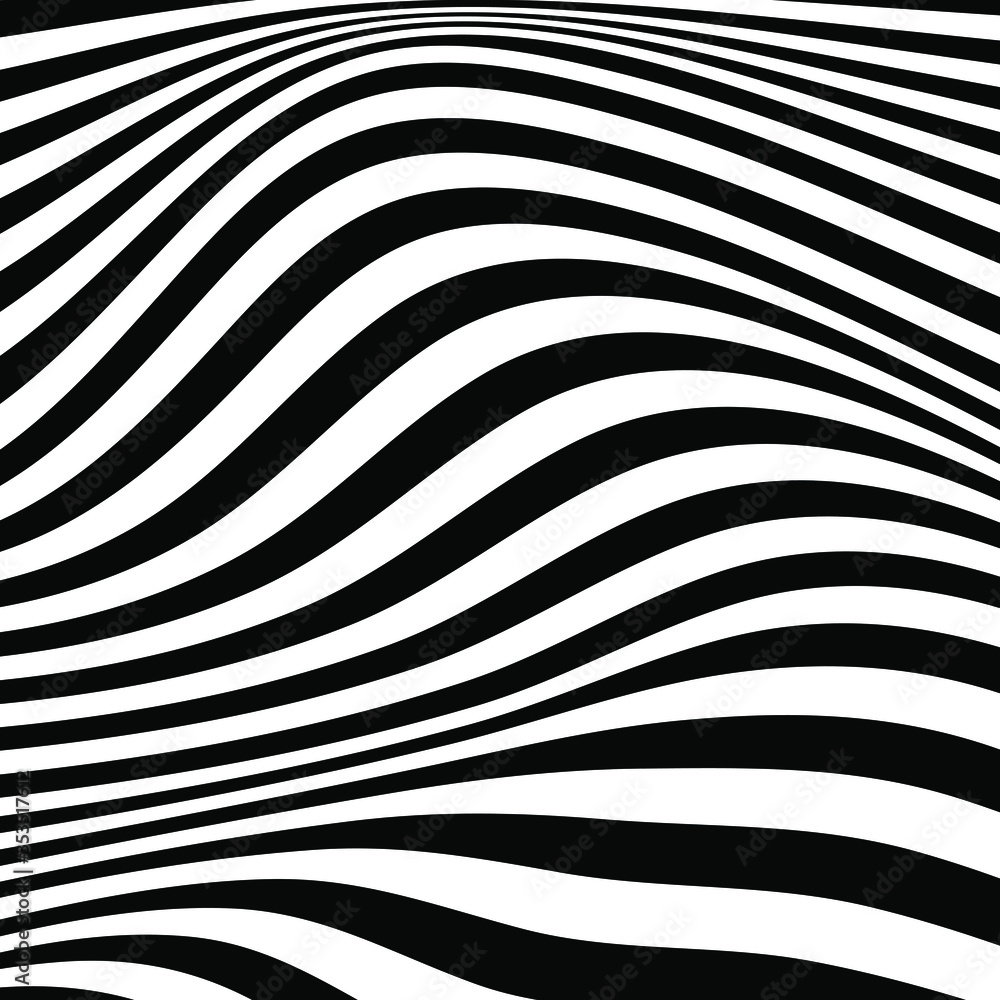 Abstract optical art background. Black and white wave stripes isolated. Vector illustration