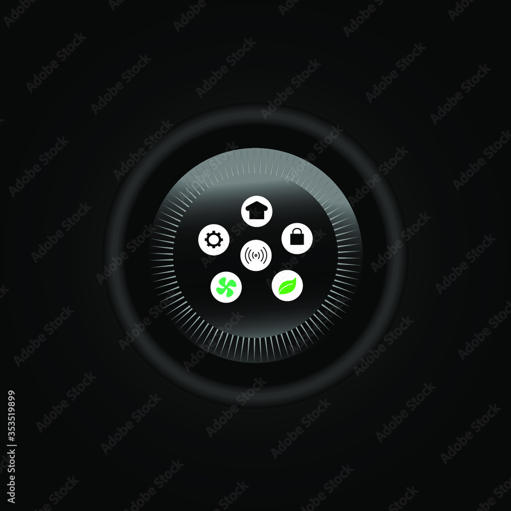 Wireless Circle Thermostat with home icons in black mask with black background Wireless Circle Thermostat with home icons in black mask with black background