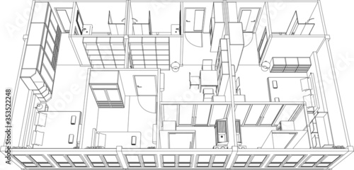 3D illustration of building in vector perspective