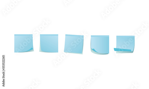 Set of blue sticky notes and post its used in an office for reminders