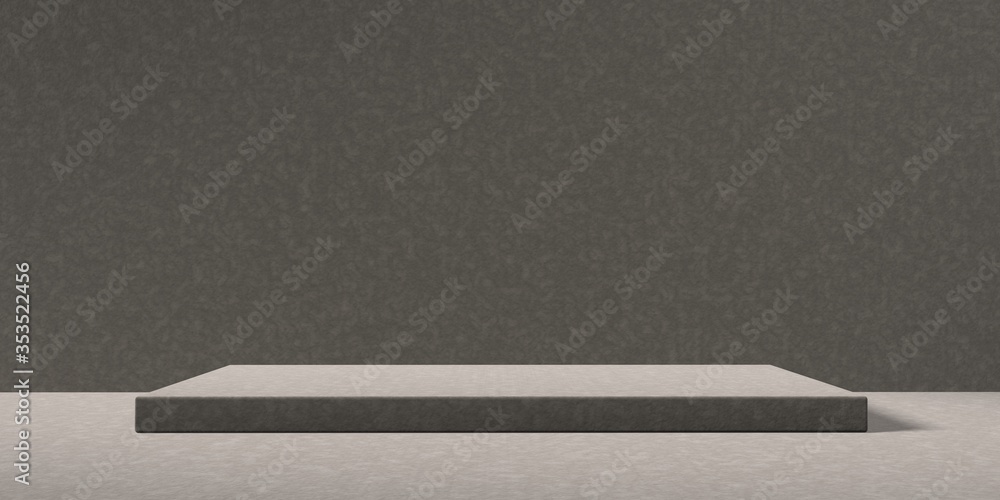 Espositore vuoto marrone su fondo marrone, podio o piedistallo per esposizione prodotti, base con sfondo vuoto, Rendering 3D, visione frontale Espositore vuoto marrone su fondo marrone, podio o piedistallo per esposizione prodotti, base con sfondo vuoto, Rendering 3D, visione frontale