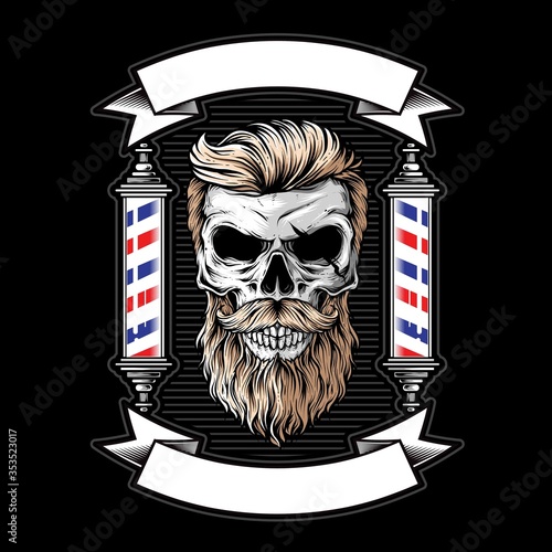 skull barbershop logo vector illustration