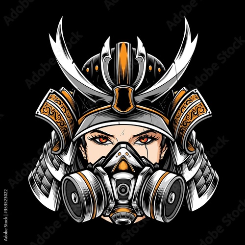 samurai women wear respirator mask vector