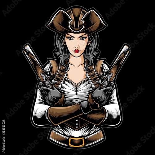 pirate women holding gun vector