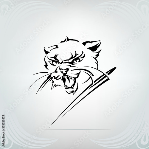 Silhouette of the head of an aggressive cat