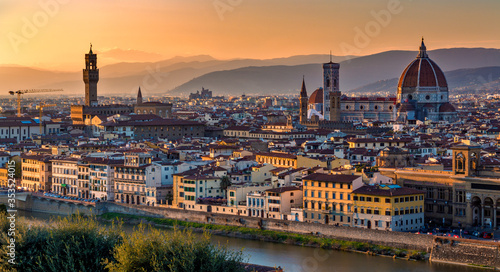 Aerial view of Firenze, Italia, at sunset.