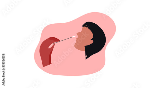 Human face with hand vector checking patient nose with medical tool for influenza virus infection