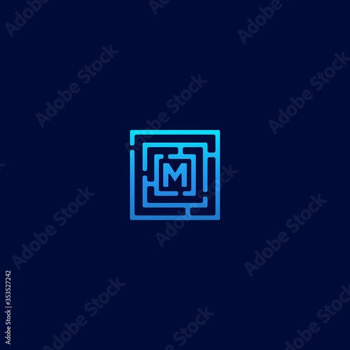 Vector letter M maze connect concept logo design template illustration eps 10