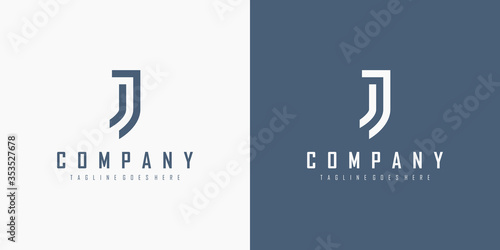 Initial Letter J Logo. Monogram Linear Style isolated on White and Blue Background. Usable for Business and Branding Logos. Flat Vector Logo Design Template Element.