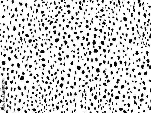 Animal print seamless pattern design with irregular ink black spots on white background. Dalmatian pattern animal print.