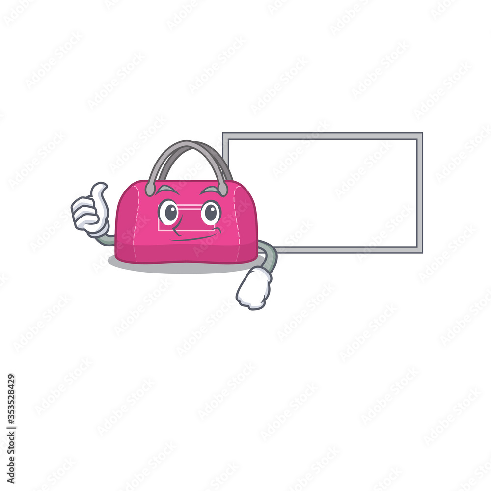 Woman Sport Bag cartoon design with Thumbs up finger bring a white board Woman Sport Bag cartoon design with Thumbs up finger bring a white board