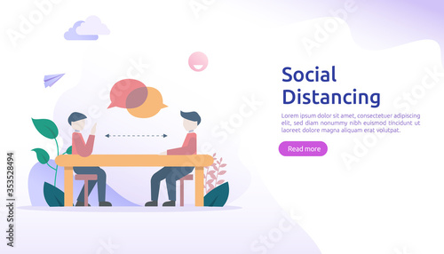 Social distancing prevention concept. protect from COVID-19 coronavirus outbreak spreading. keep 1-2 meter distance space between people. landing page template, banner, social, poster, or print media