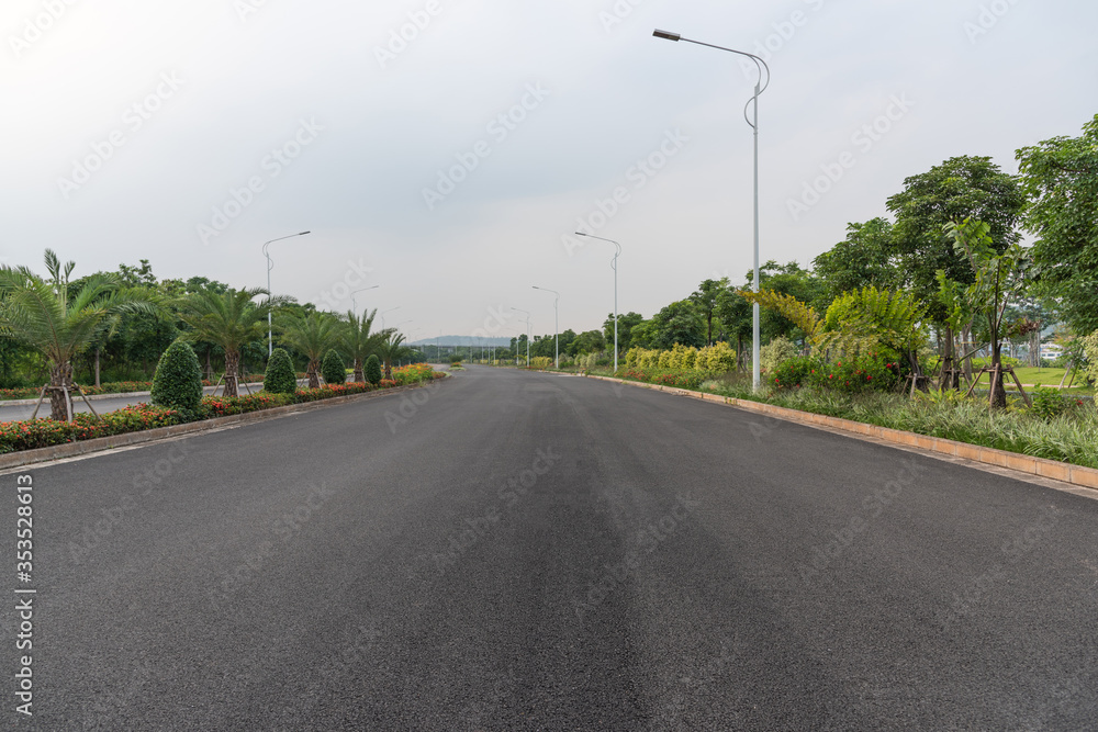 Perspective view of wide asphalt road