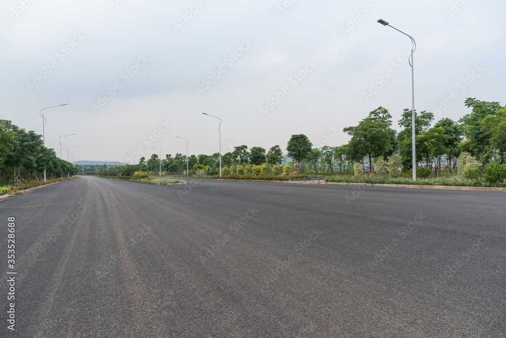 Perspective view of wide asphalt road