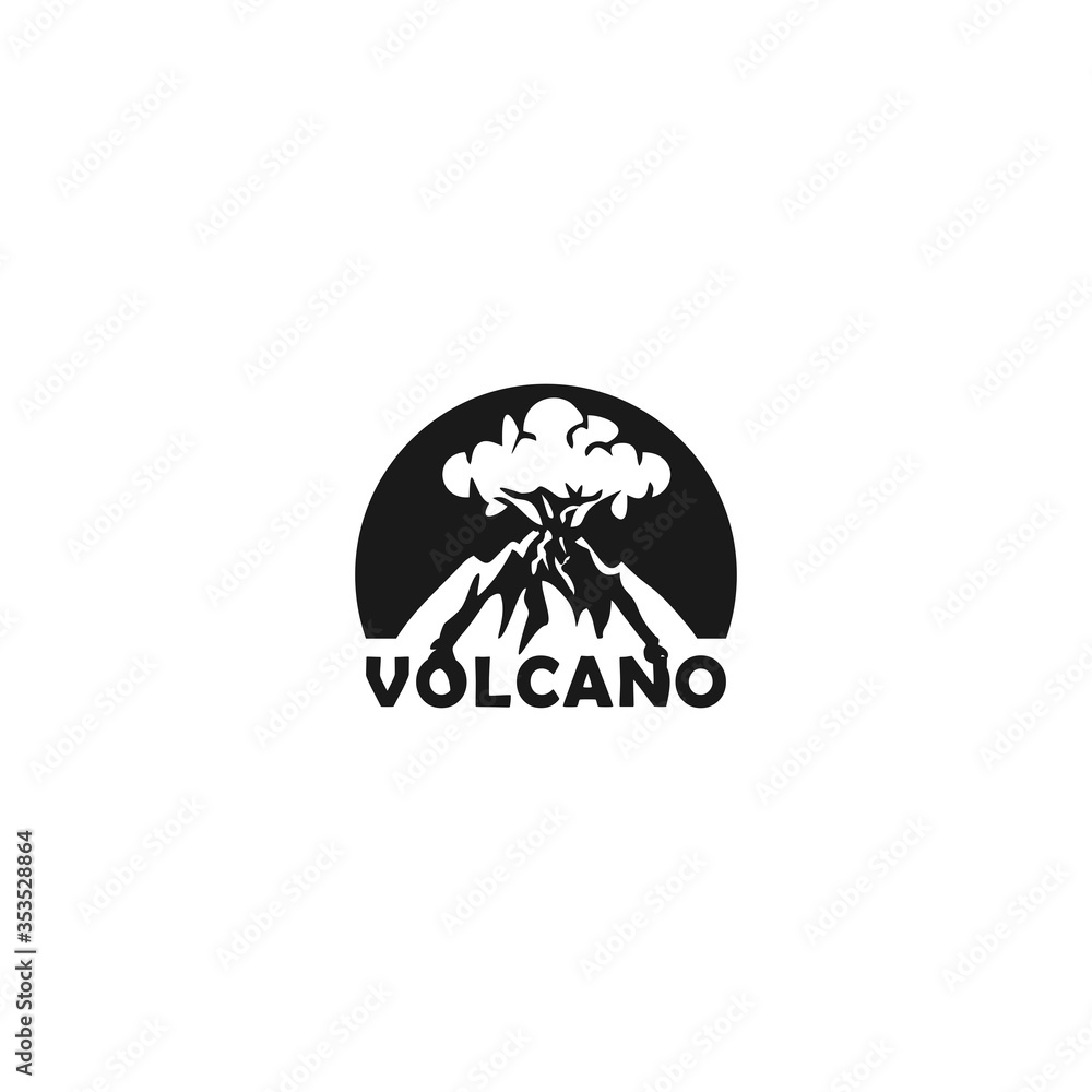 Volcano logo, silhouette style. Nature disaster eruption with smoke and clouds in the sky. Isolated vector illustration Volcano logo, silhouette style. Nature disaster eruption with smoke and clouds in the sky. Isolated vector illustration