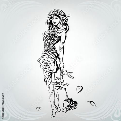 The girl with a flower in a dress from roses