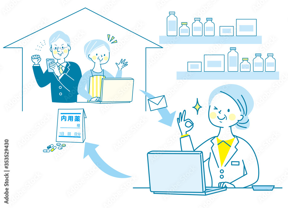 シニア　女性　医師　薬剤師　白衣　オンライン受診