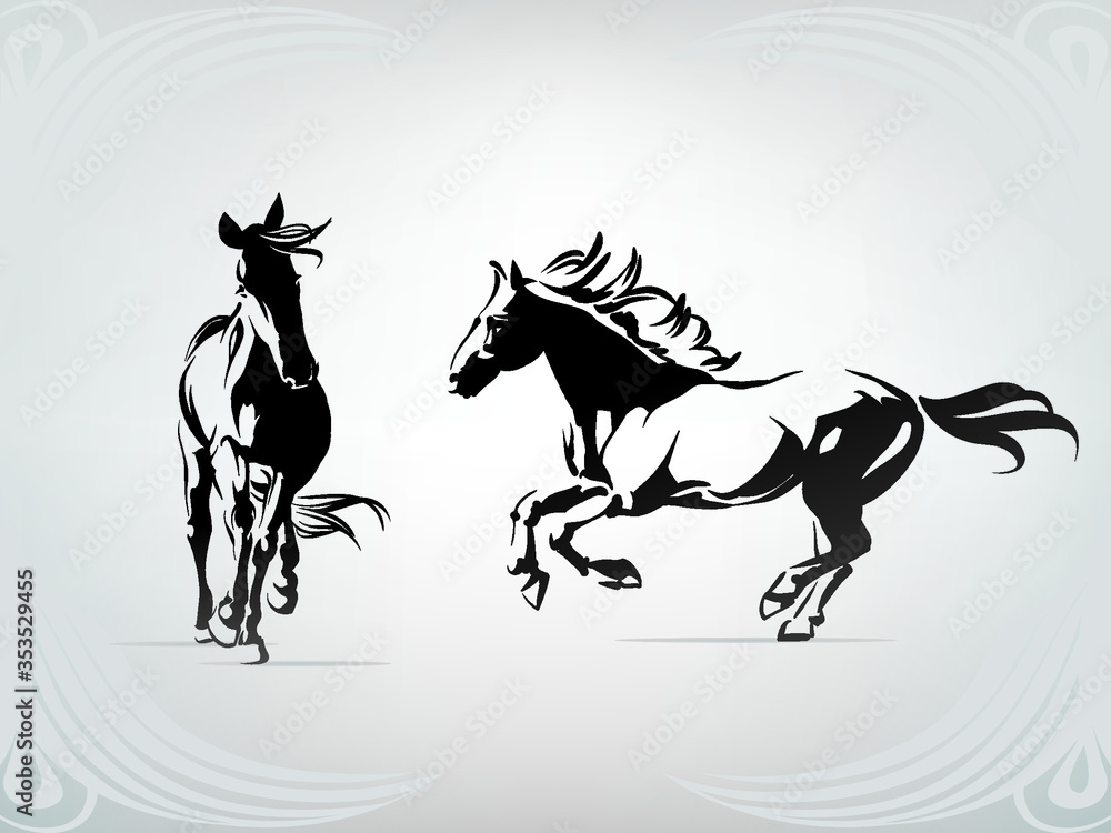 Silhouette of the running horses