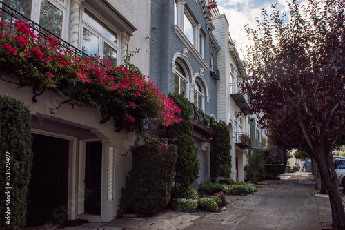 Row of typical houses in Marina neighbourhood, San Francisco, California