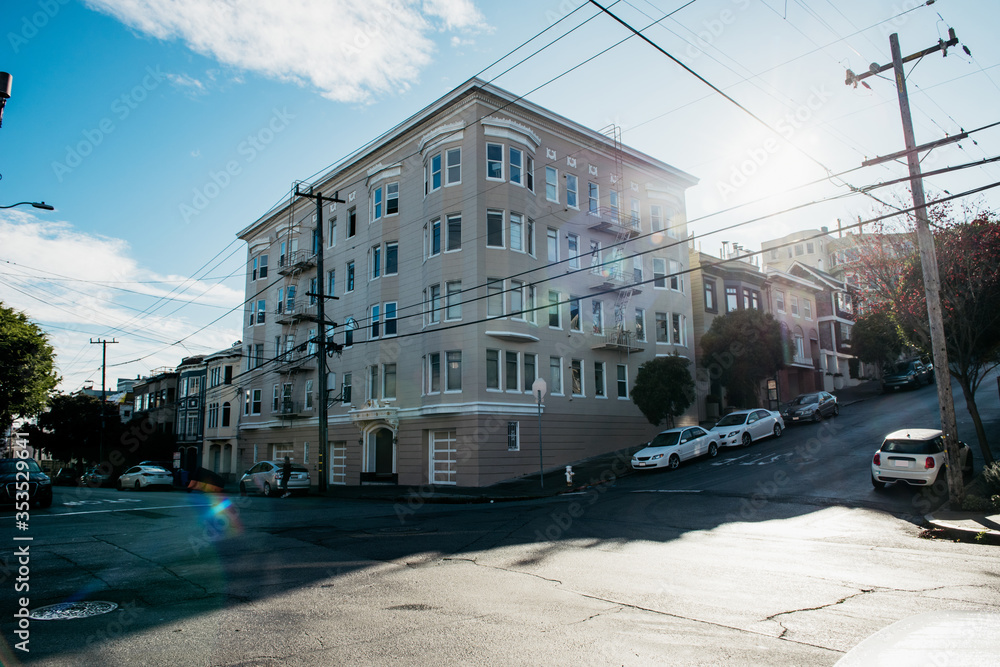 Typical houses and hills in Marina neighbourhood, San Francisco, California