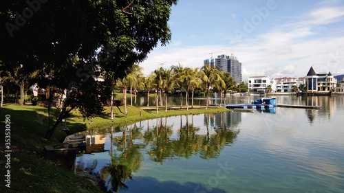 Canvas Print Kuala Lumpur, Malaysia- 30 December 2019; view of Ampang Hilir Lake Garden locat